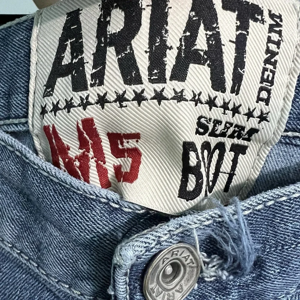 Ariat Jeans Mens 34x31 M5 Slim Boot Leg Denim Rodeo Cowboy Work Pants Thrashed
